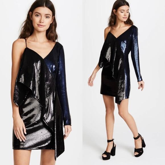 NWT Diane Von Furstenberg DVF Sequin One Shoulder Ruffle Mini Dress 6 - Picture 1 of 16